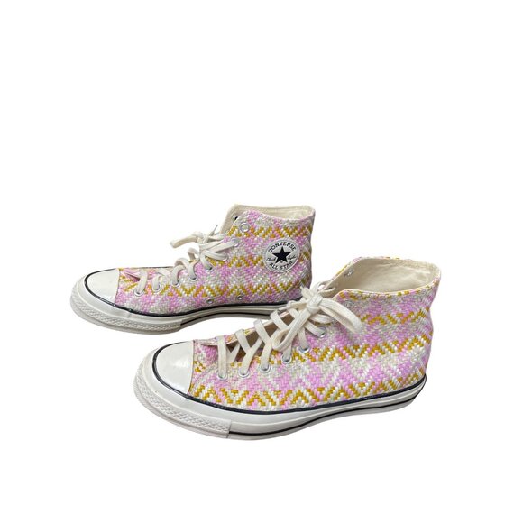Converse Chuck Taylor All Star Woven High Pink yellow mens 9 wms rare 11 Sneaker - Picture 3 of 16